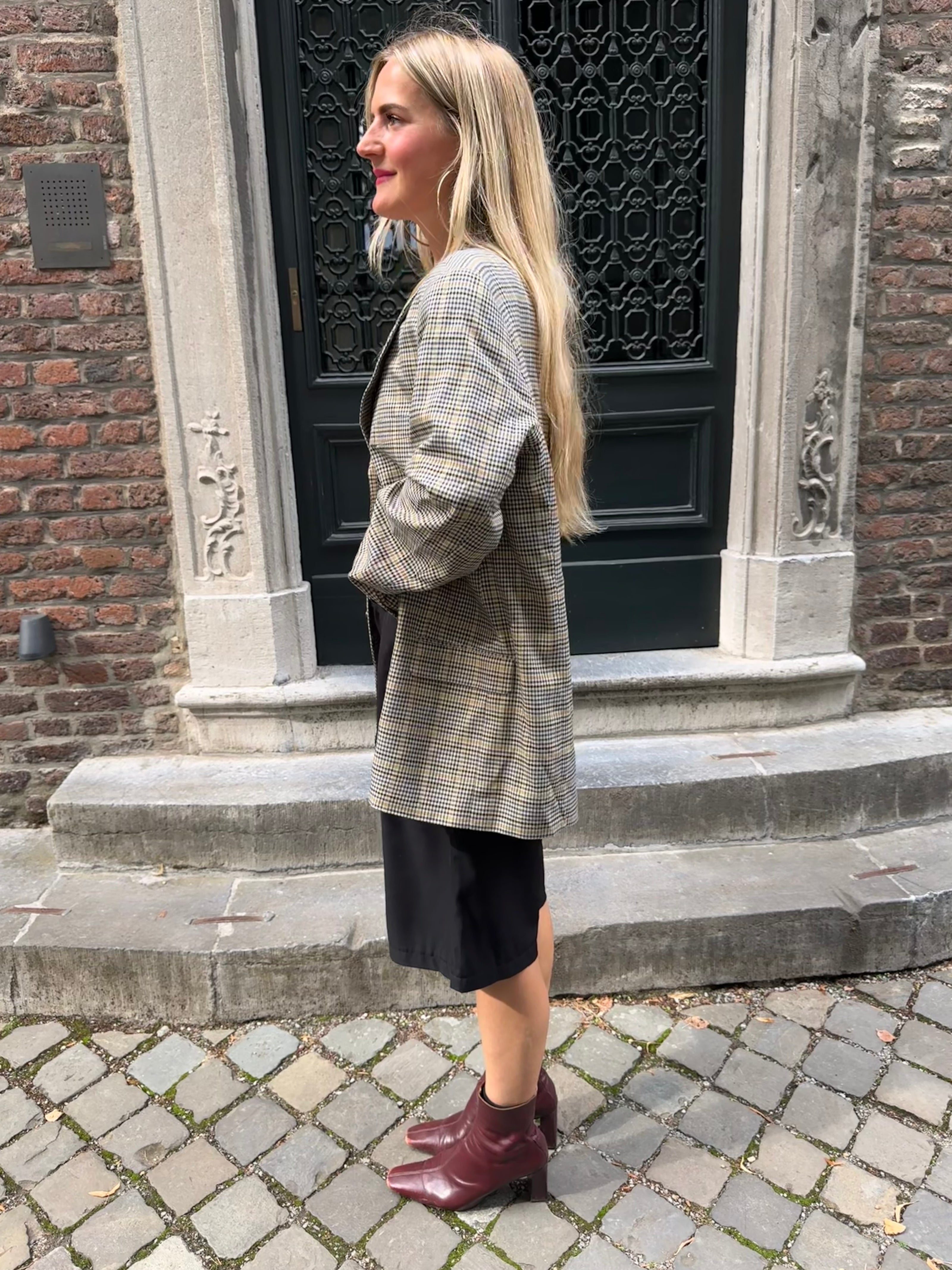 Dark Grey Checked Oversized Blazer