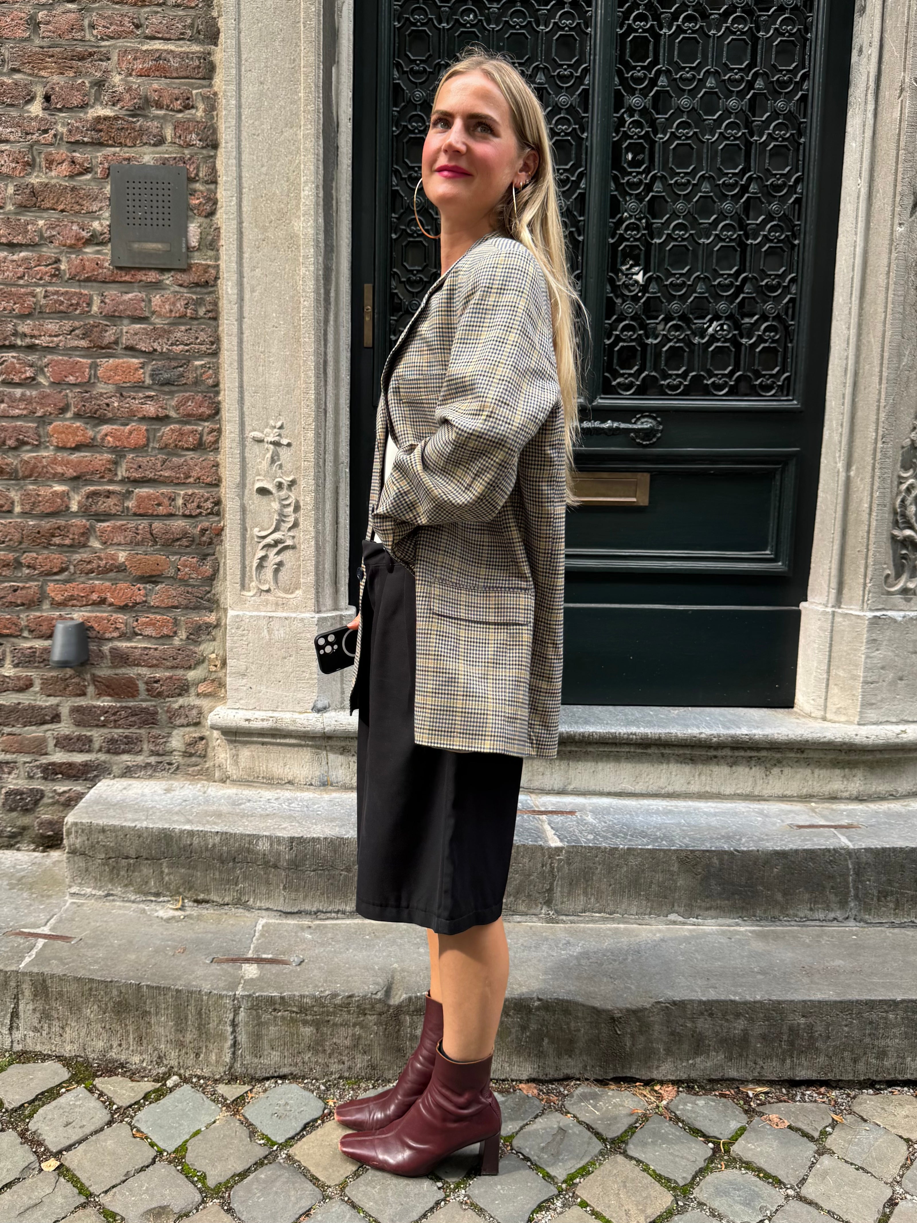 Dark Grey Checked Oversized Blazer