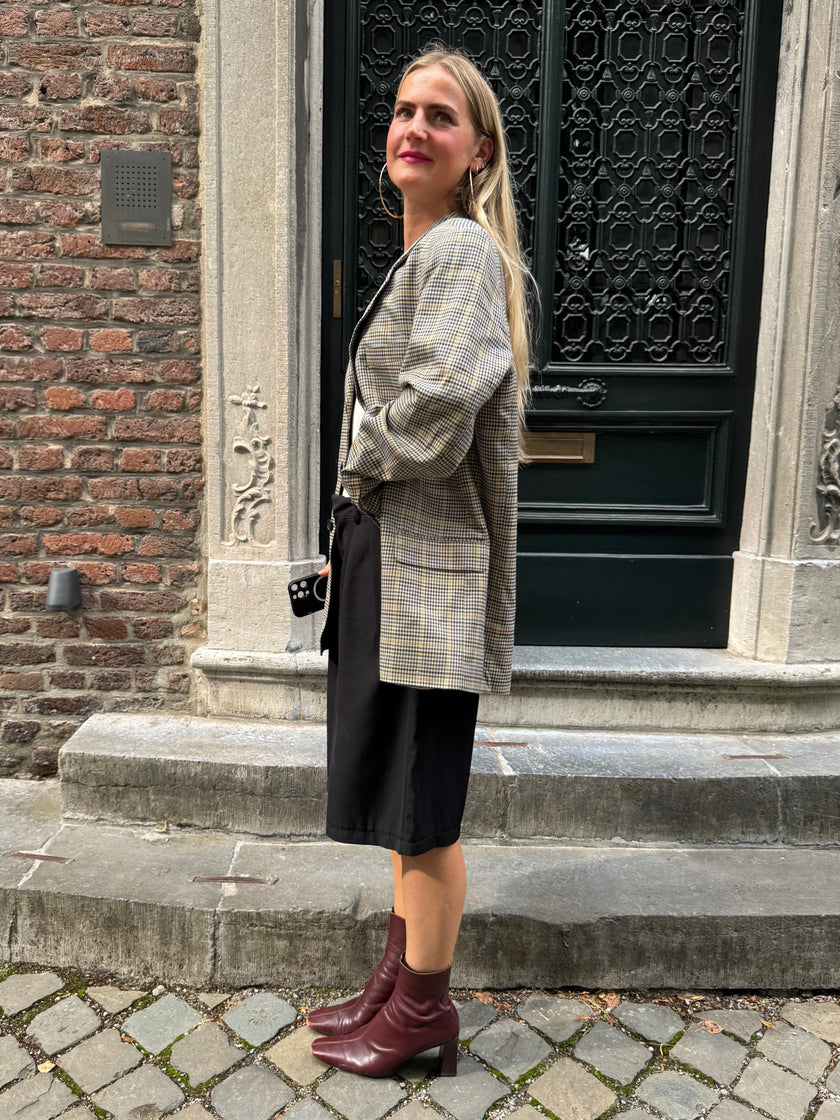 Dark Grey Checked Oversized Blazer