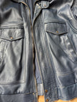 90s Dark Navy Leather Bomber Jacket
