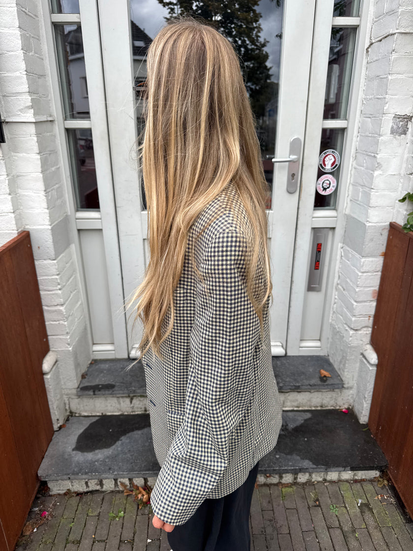 Brown & Crème Checked Oversized Blazer