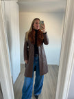 Red/Brown Leather Trench Coat with Fur - Penny Lane Vibes