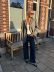 Grey Brown Oversized Checked Blazer