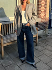Grey Brown Oversized Checked Blazer