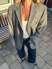 Grey Brown Oversized Checked Blazer