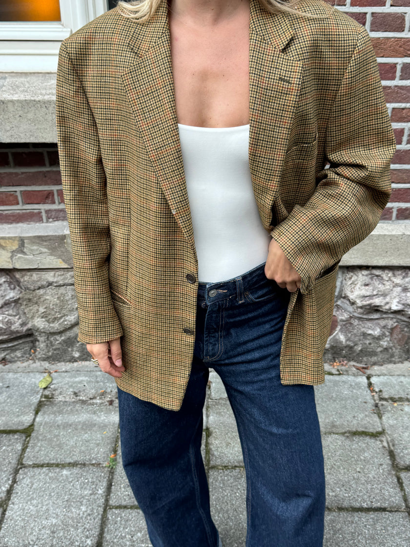 Beige Brown Checked Blazer