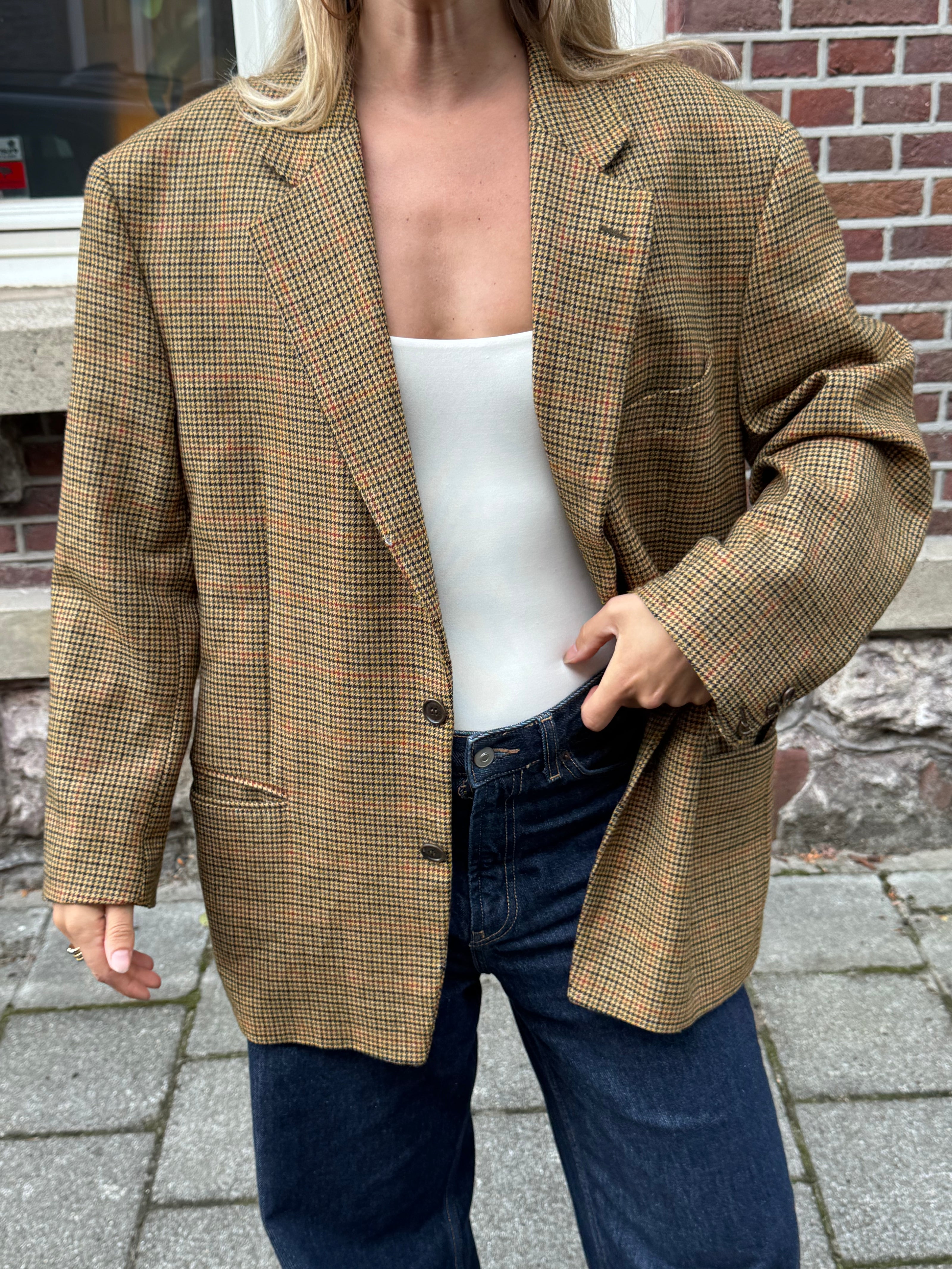 Beige Brown Checked Blazer
