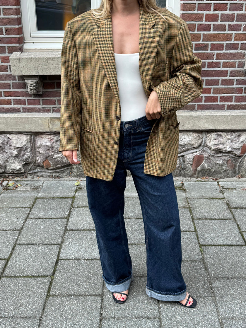 Beige Brown Checked Blazer