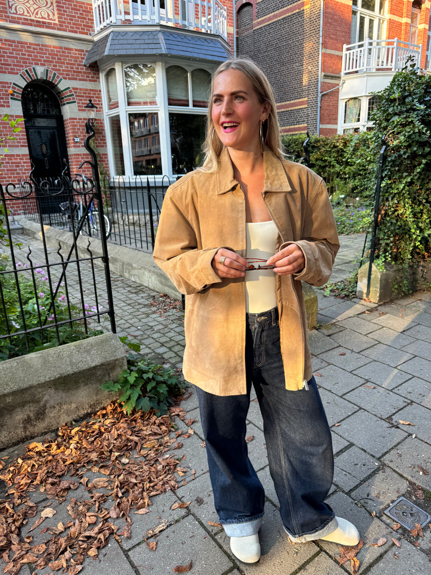 Oversized Beige Suede Vintage Jacket