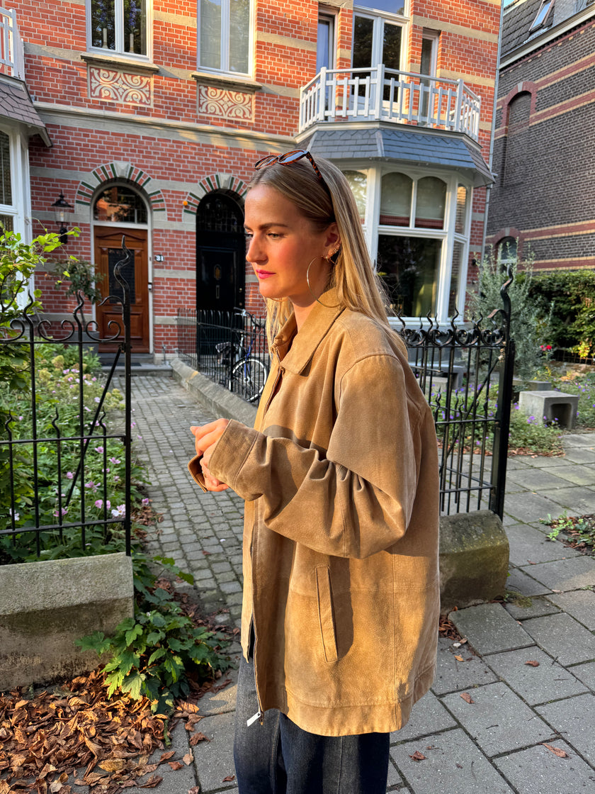 Oversized Beige Suede Vintage Jacket