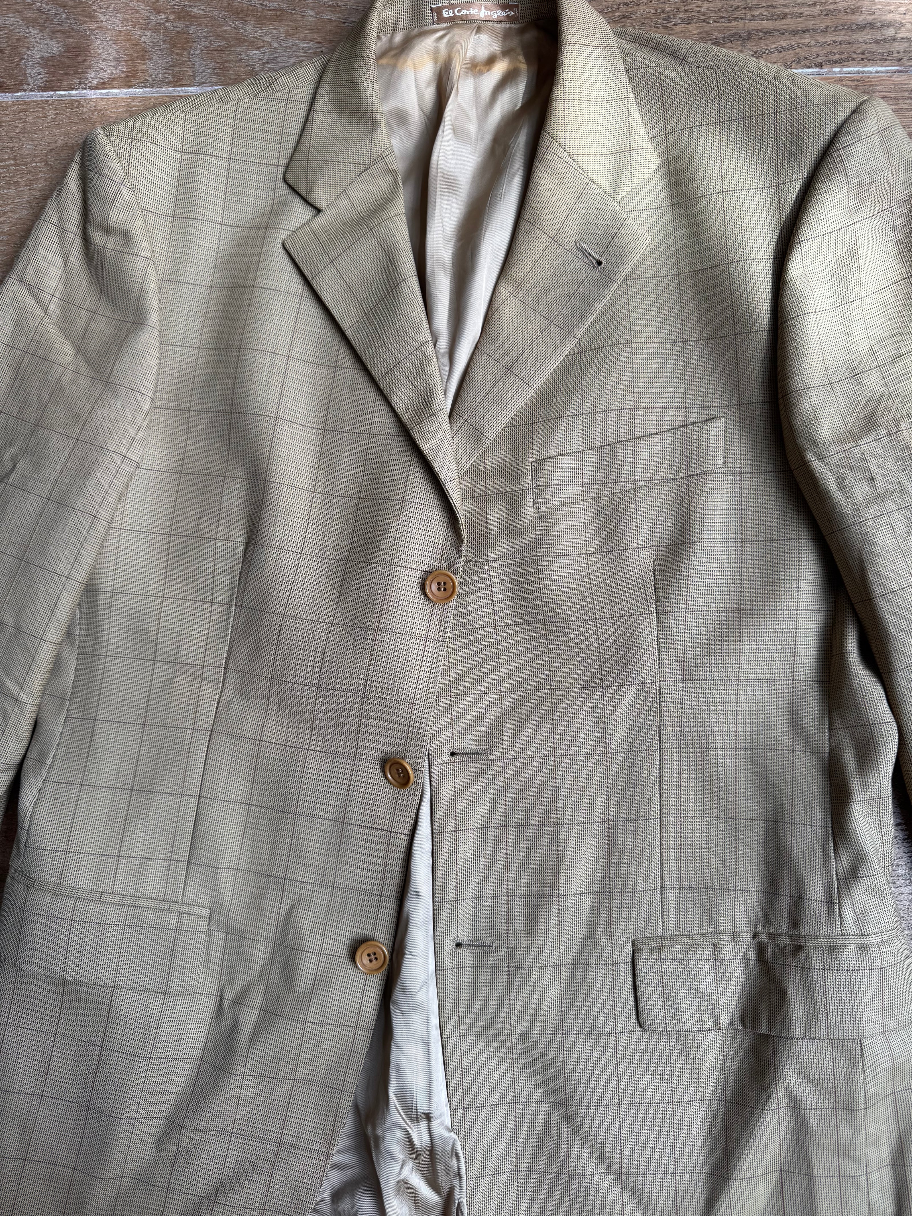 Oversized Light Beige Checked Vintage Blazer