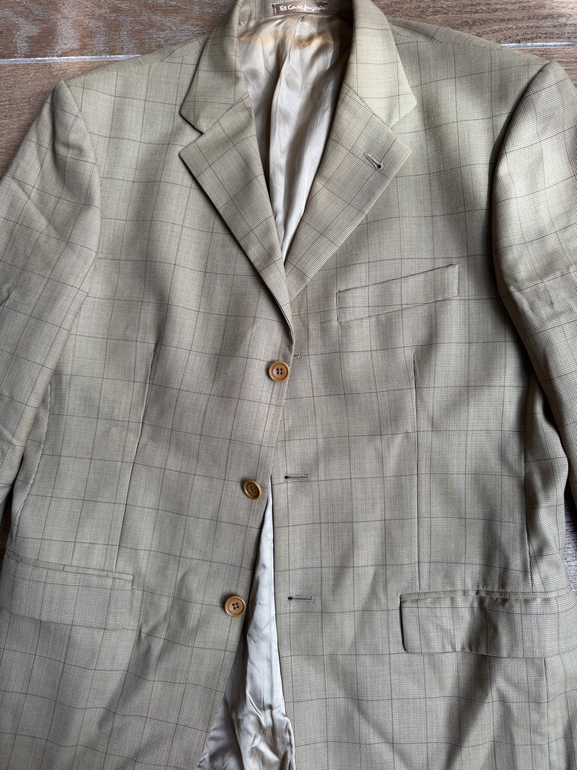 Oversized Light Beige Checked Vintage Blazer