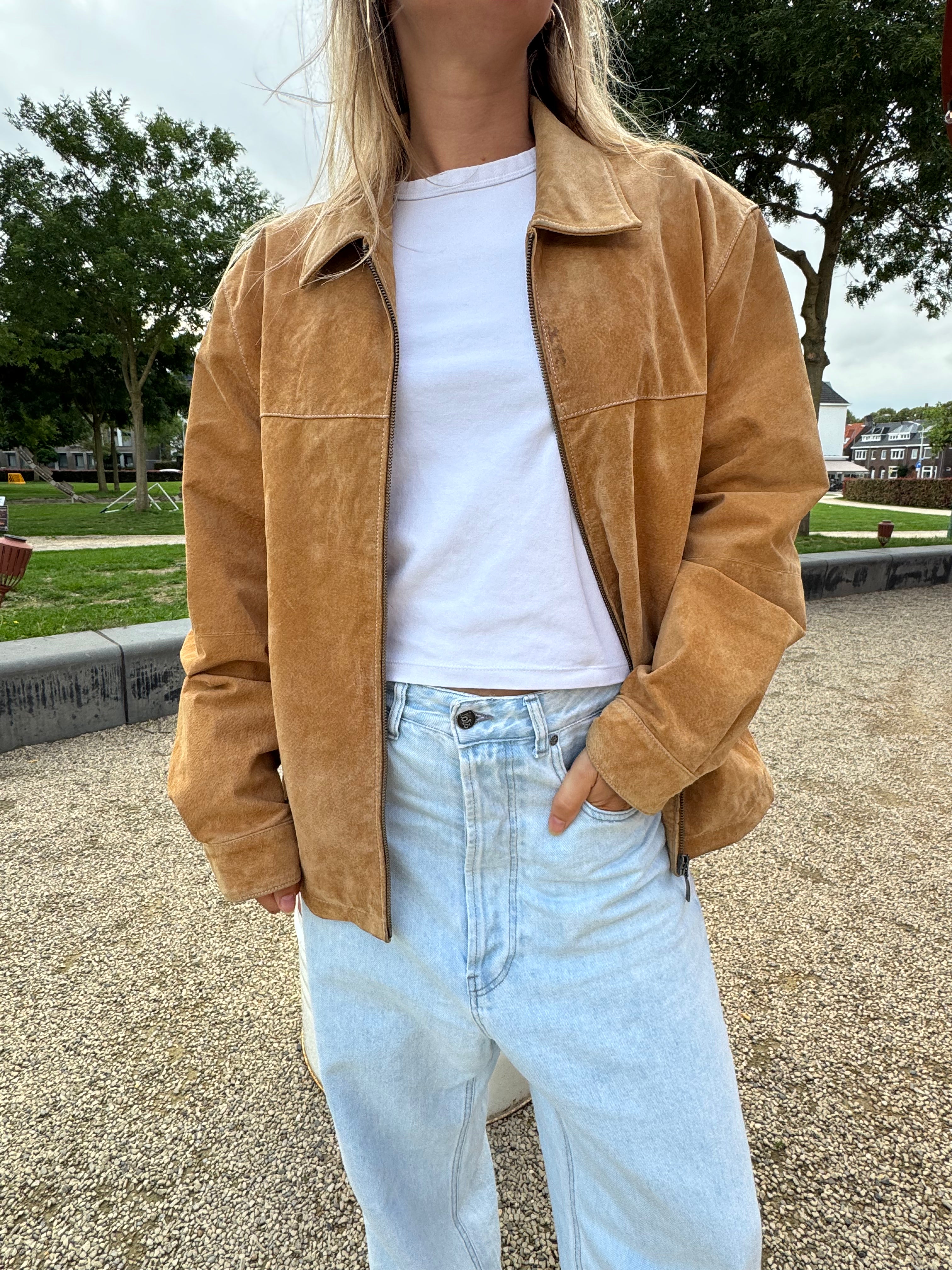 Beige Brown Camel Suede Vintage Jacket
