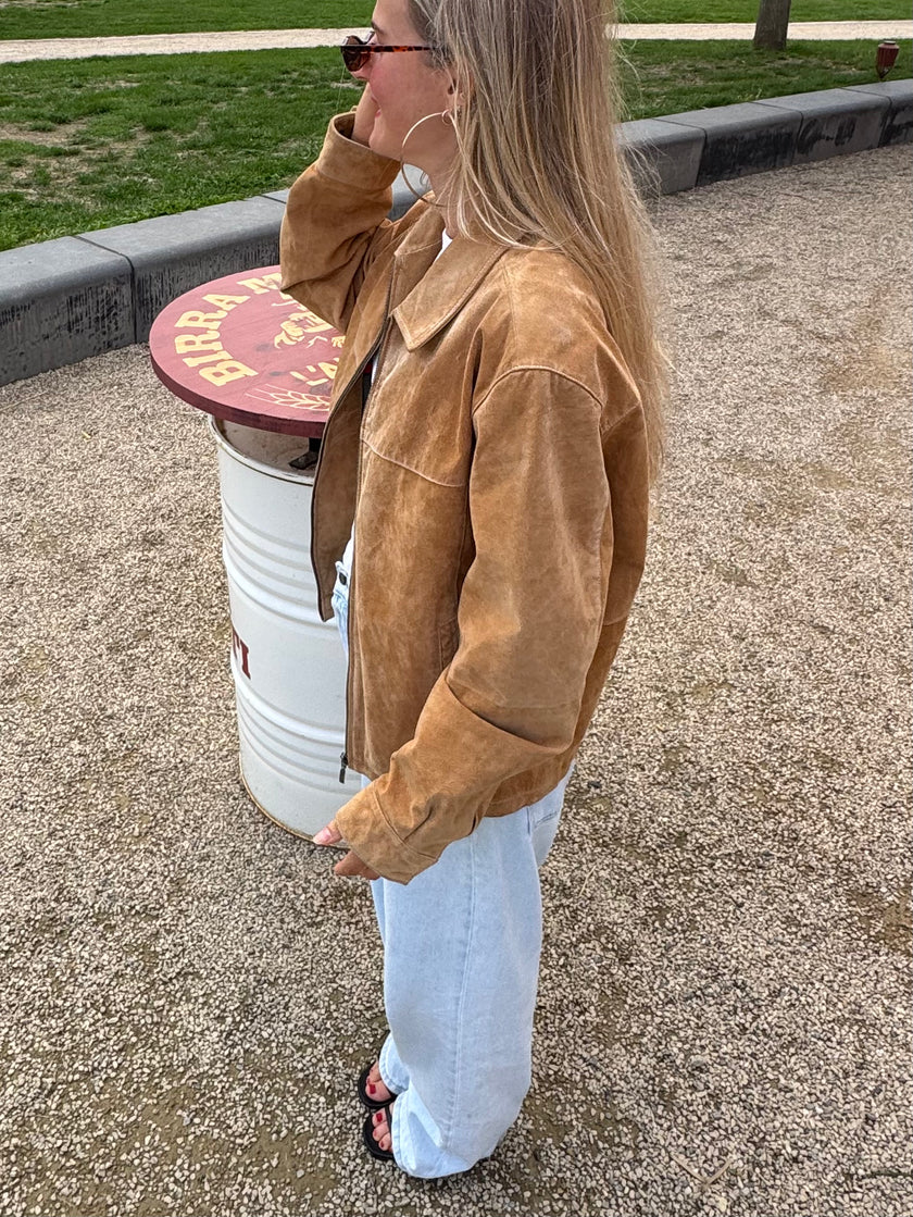 Beige Brown Camel Suede Vintage Jacket