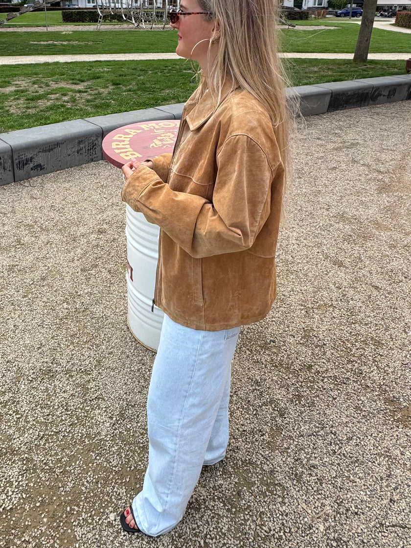 Beige Brown Camel Suede Vintage Jacket