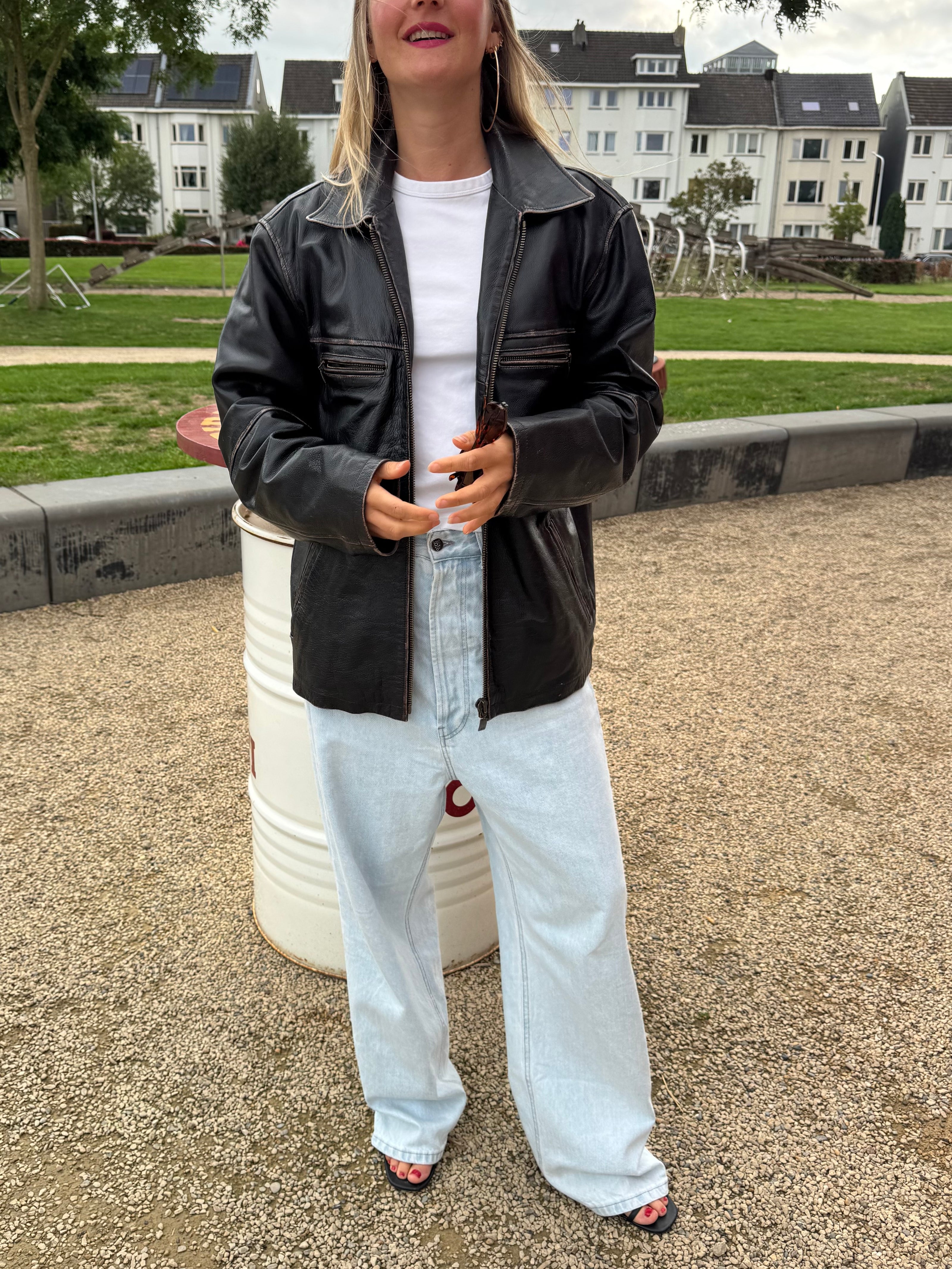 Oversized Distressed Leather Jacket
