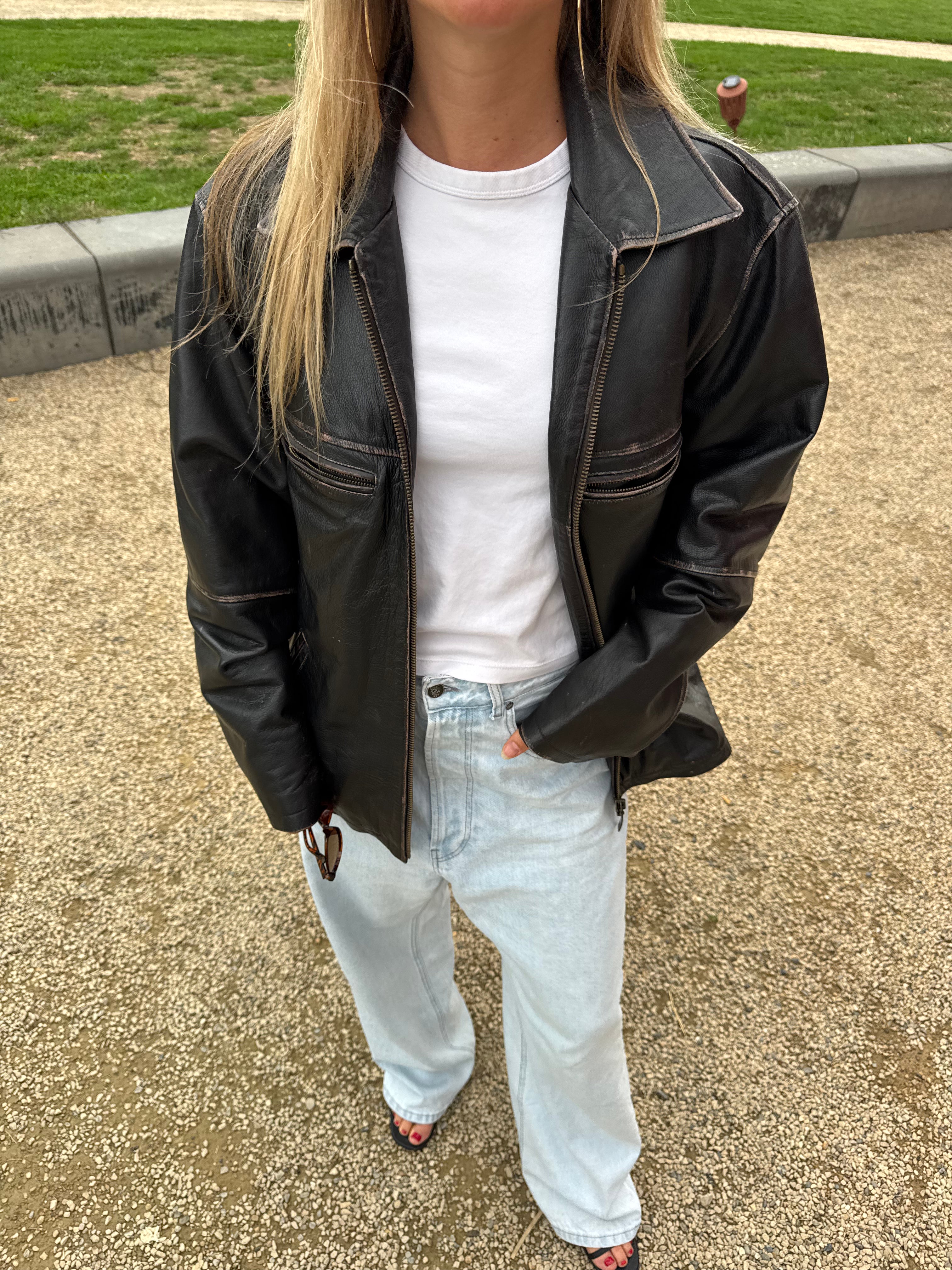 Oversized Distressed Leather Jacket