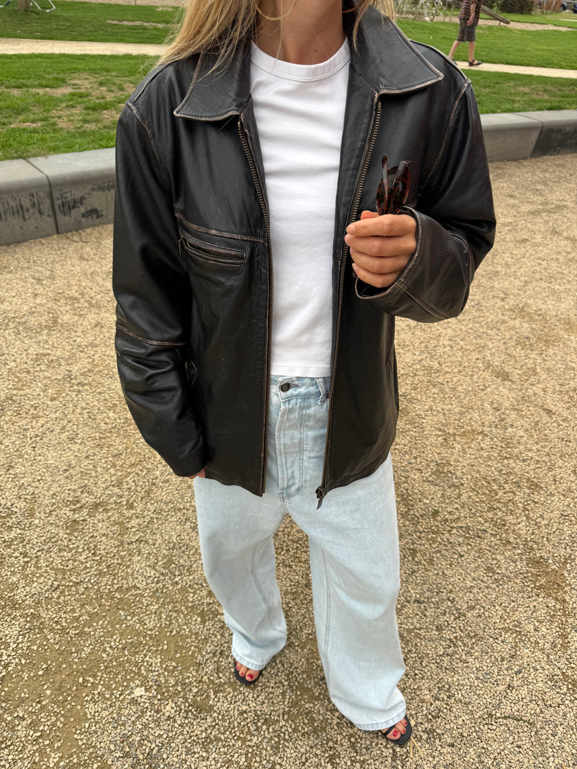 Oversized Distressed Leather Jacket