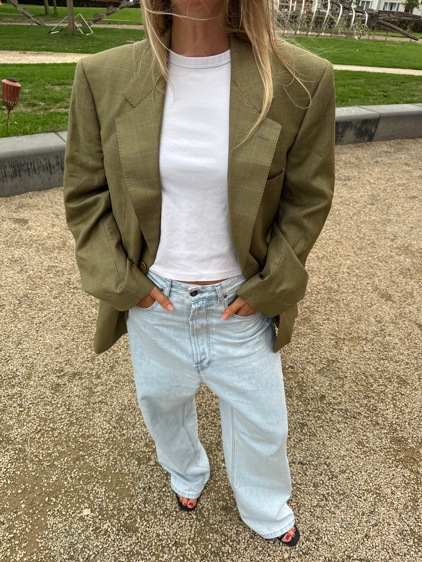 Khaki Green Checked Vintage Blazer