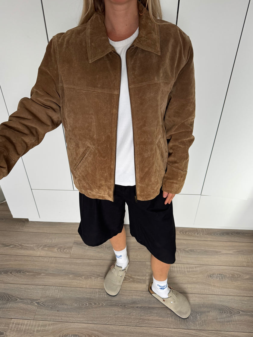 Light Brown Suede Vintage Bomber Jacket