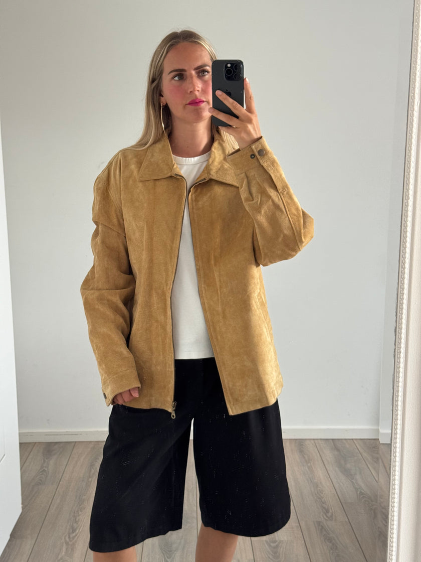 Light Beige Oversized Suede Jacket