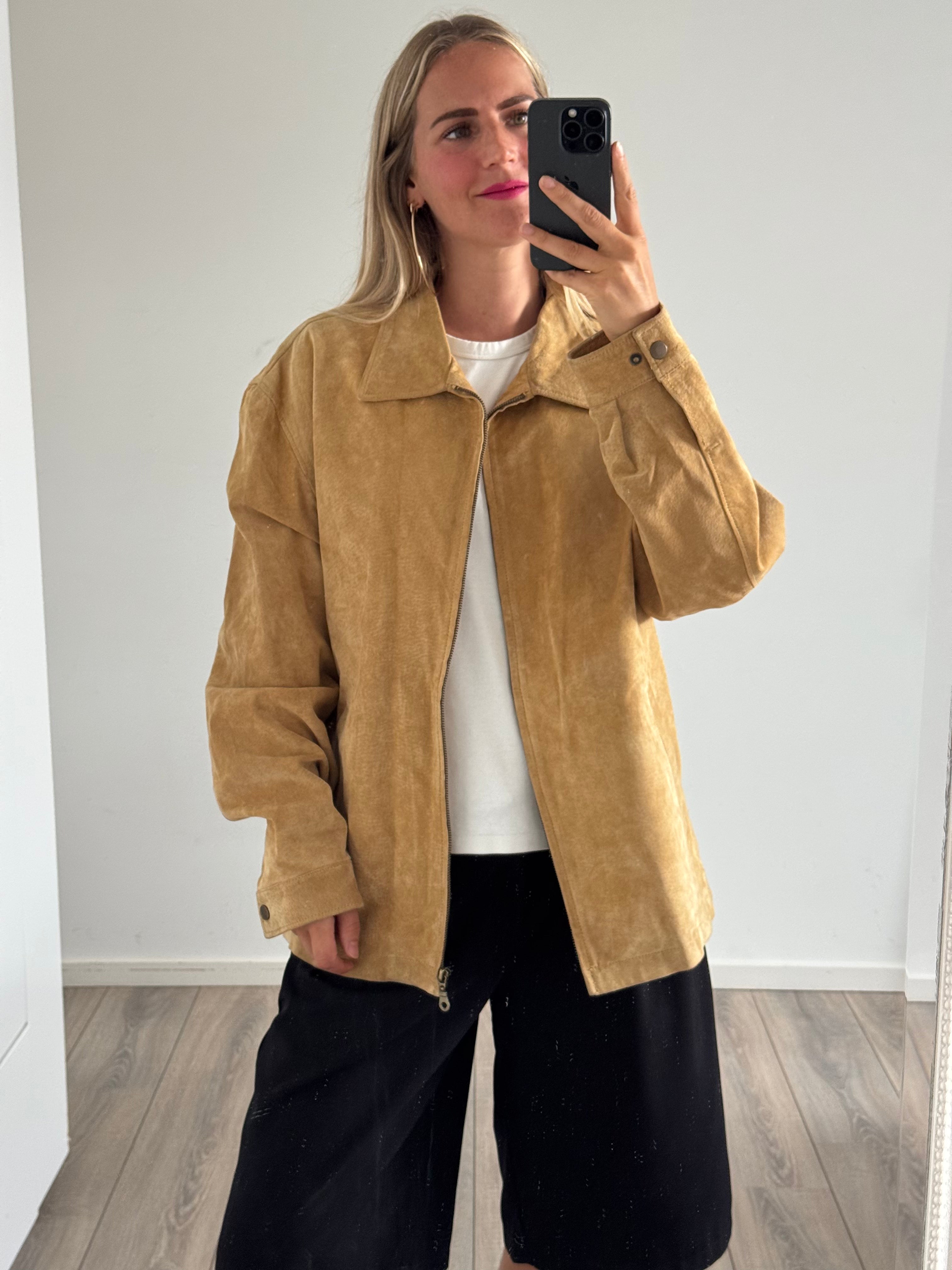 Light Beige Oversized Suede Jacket