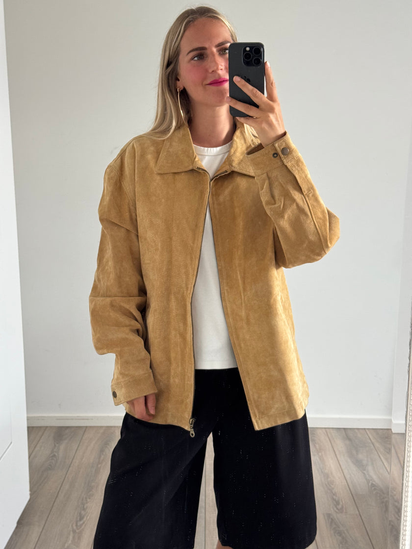Light Beige Oversized Suede Jacket