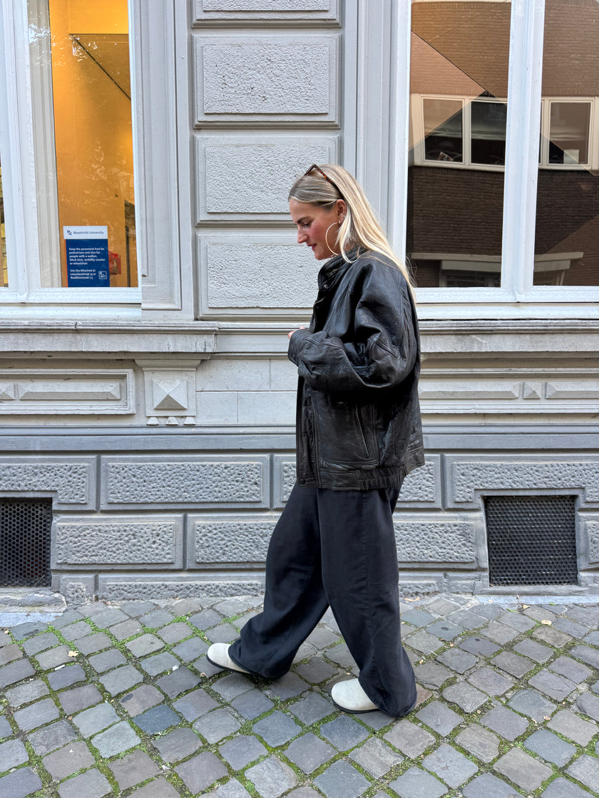 Dark Brown Leather Bomber Jacket