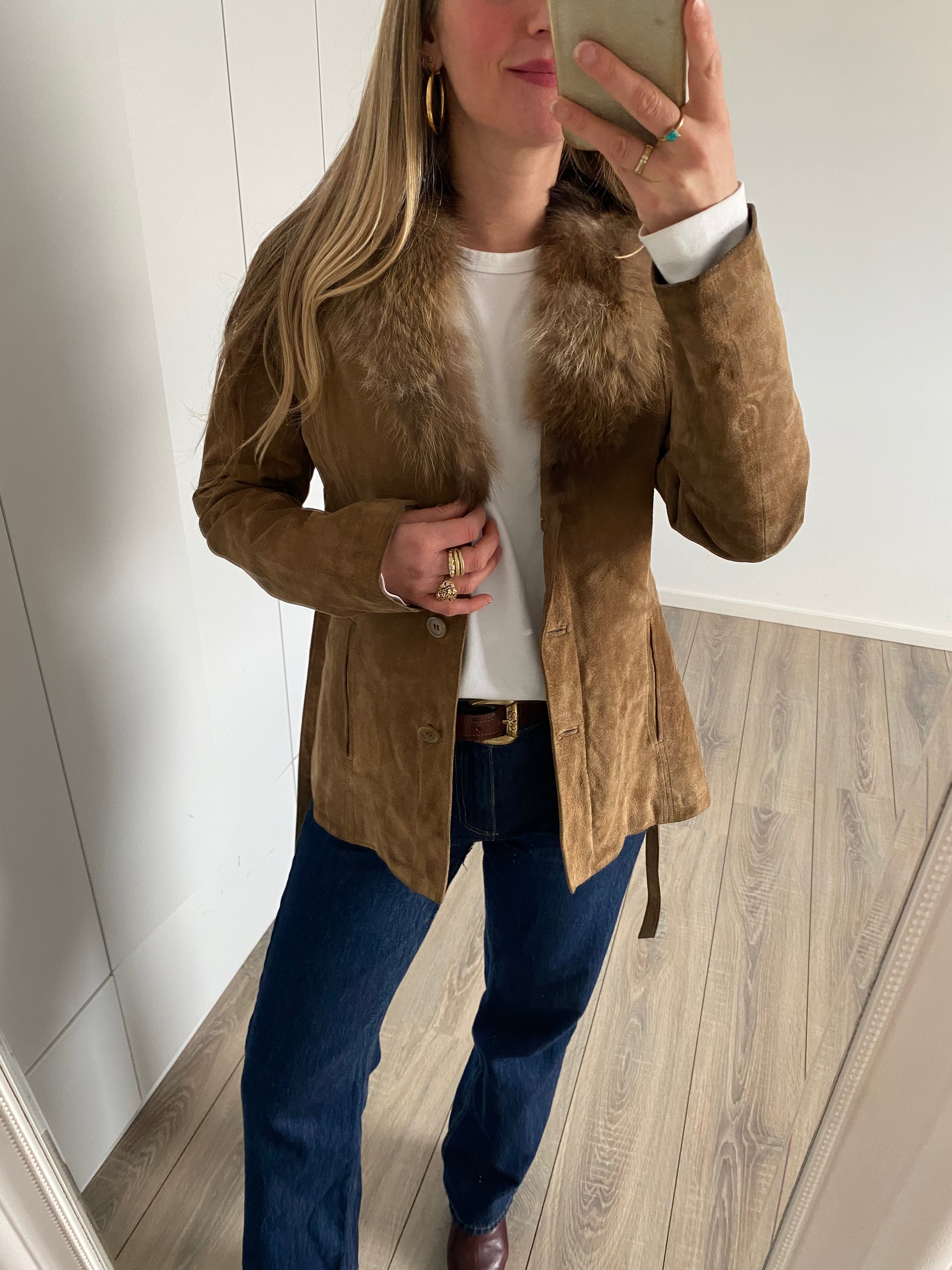 Penny Lane Style Suede Jacket with Fur