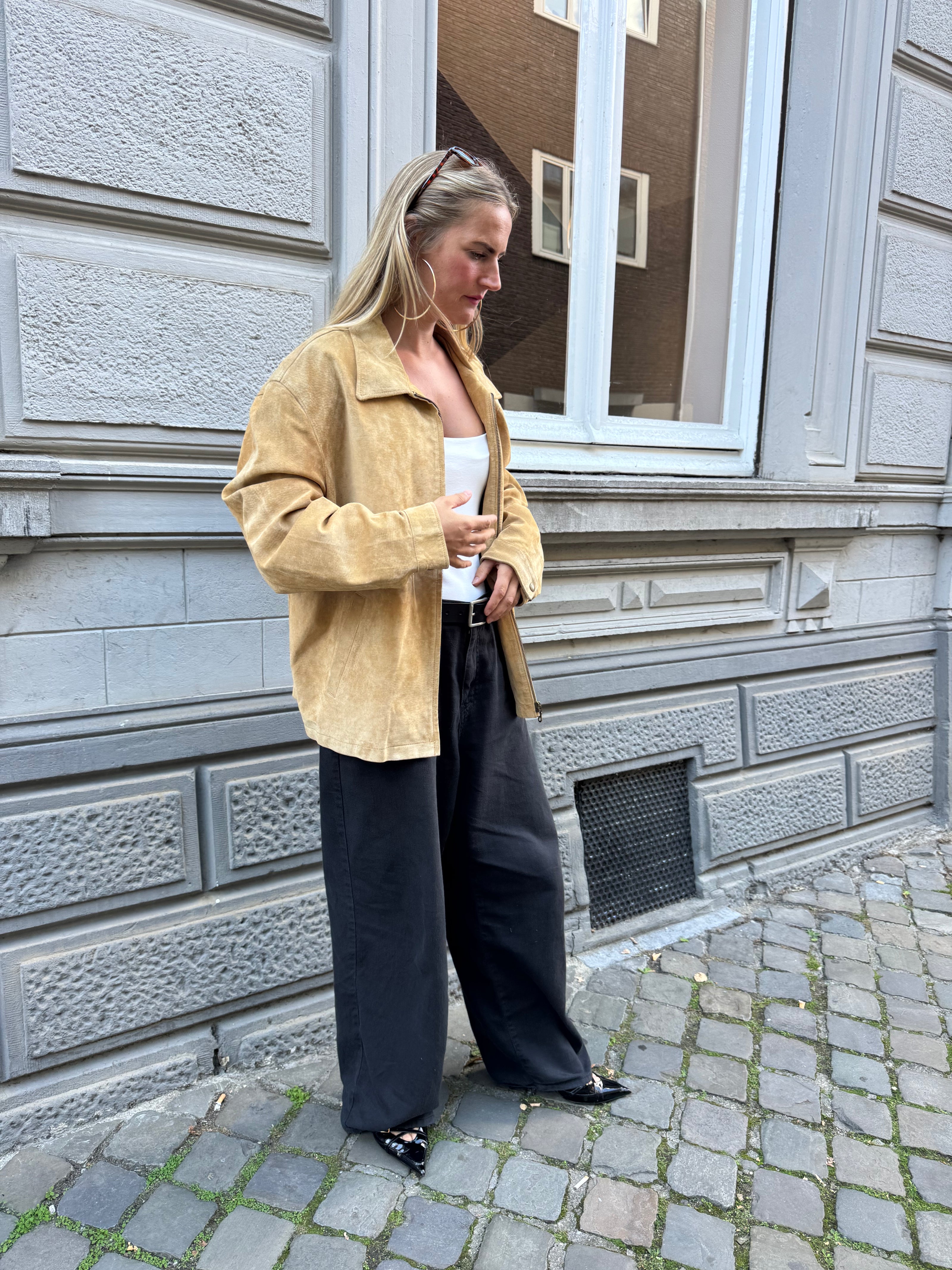 Light Beige Oversized Suede Jacket