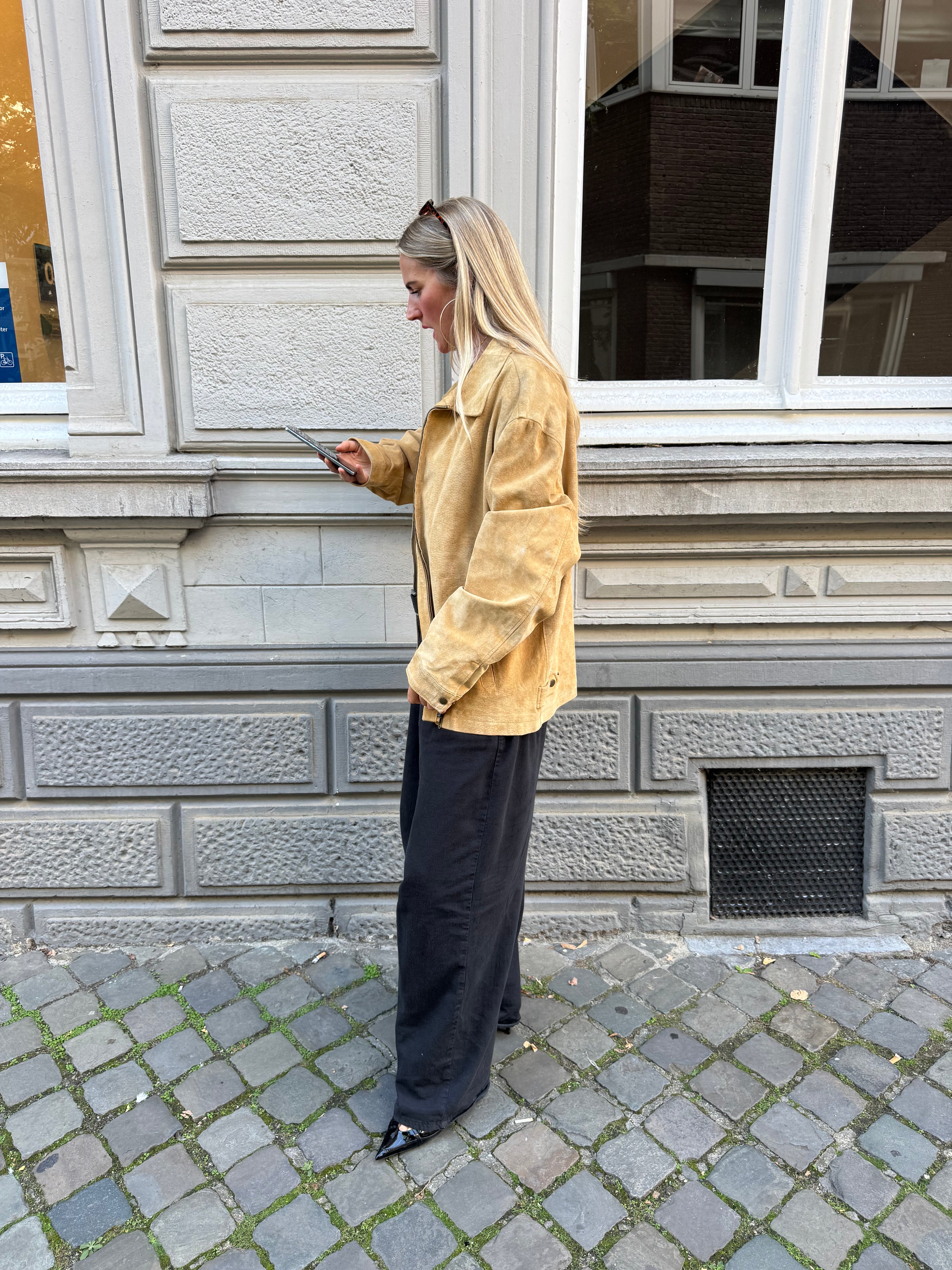 Light Beige Oversized Suede Jacket