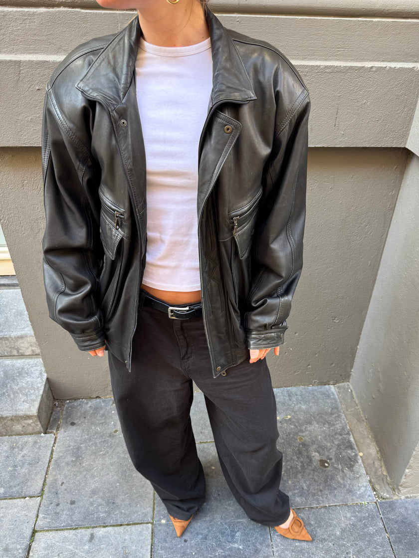 Black Leather Bomber Jacket