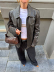 Black / Brown Distressed Oversized Leather Jacket