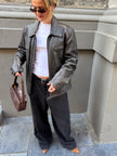 Black / Brown Distressed Oversized Leather Jacket