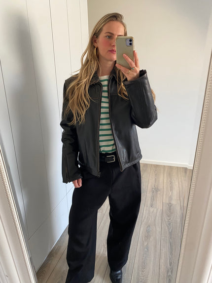 Oversized Black Leather Jacket