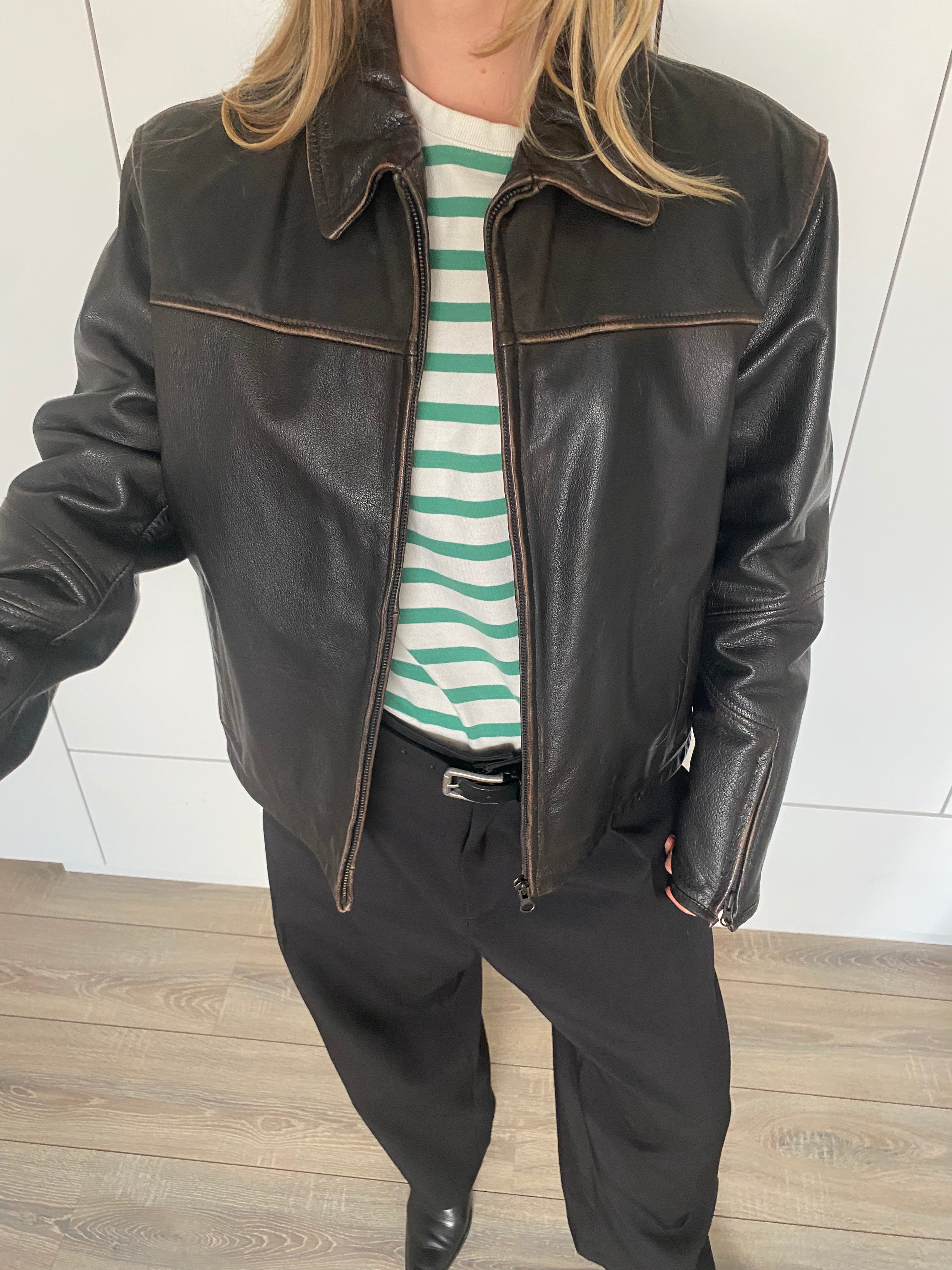 Oversized Black Leather Jacket