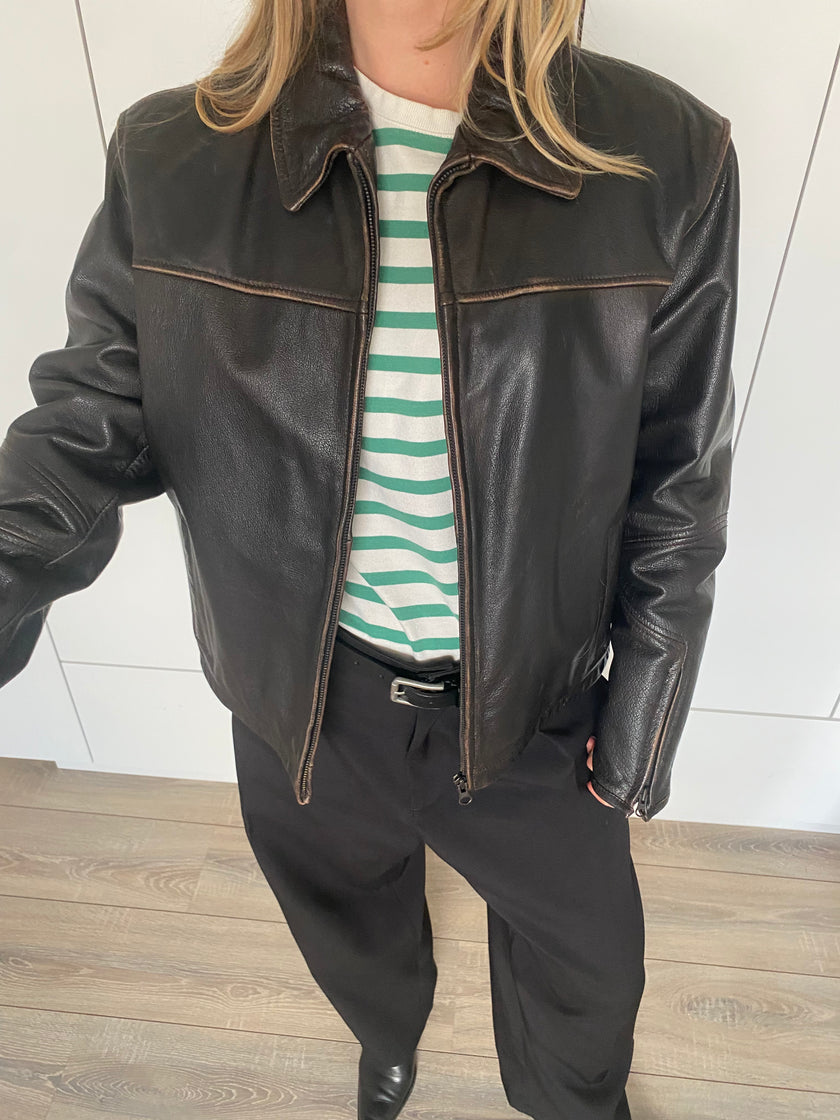 Oversized Black Leather Jacket