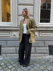 Dark Khaki Green Checked Oversized Blazer