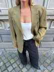 Dark Khaki Green Checked Oversized Blazer