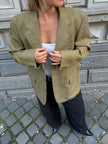 Dark Khaki Green Checked Oversized Blazer