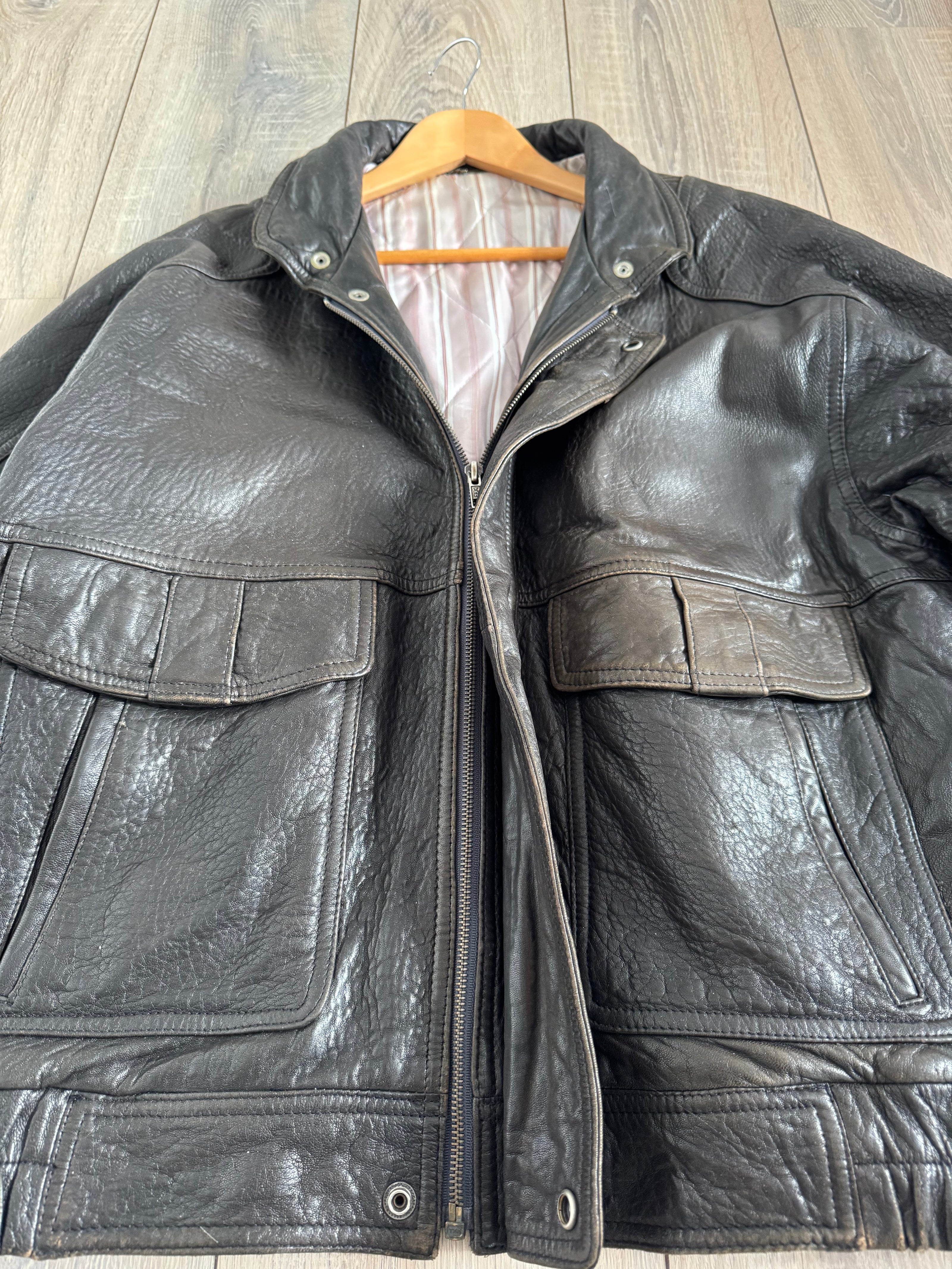 Dark Brown Leather Bomber Jacket