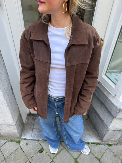 Oversized Brown Suede Vintage Bomber Jacket