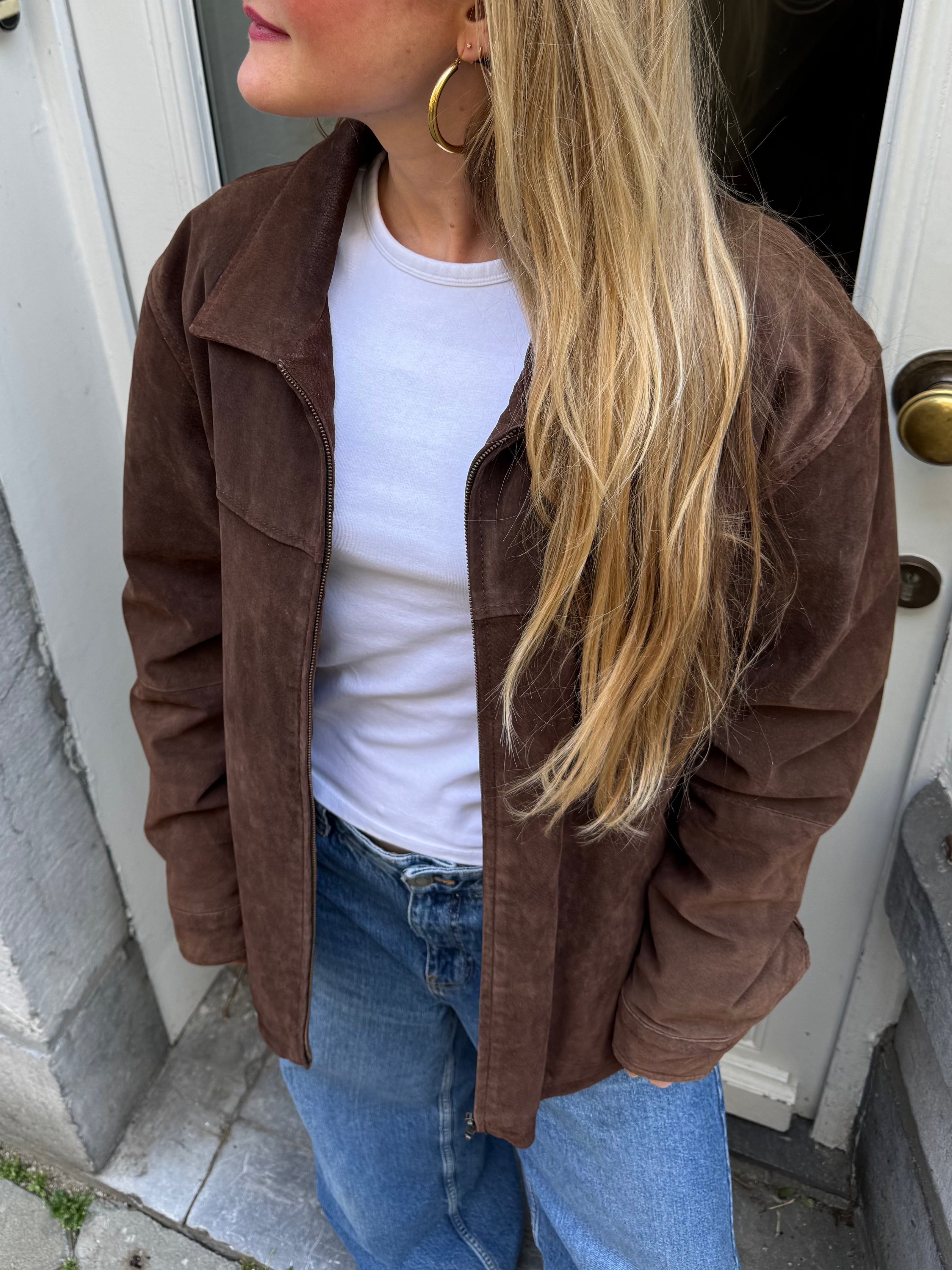 Oversized Brown Suede Vintage Bomber Jacket