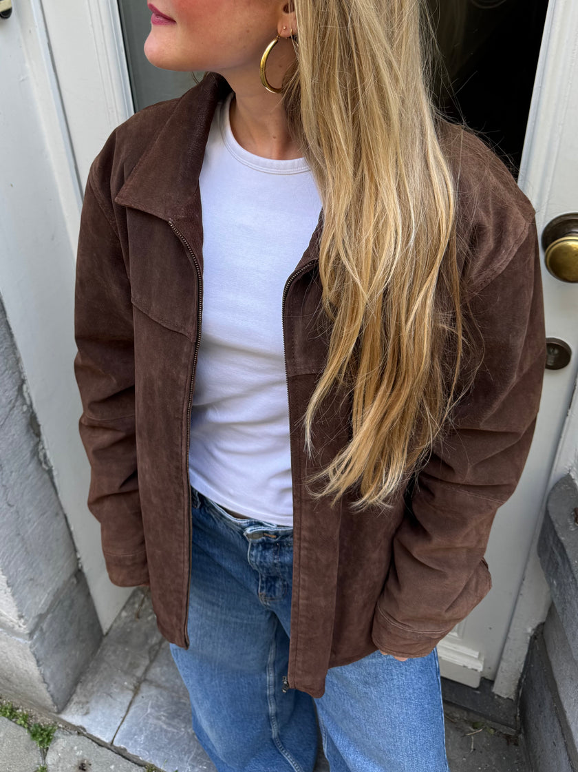Oversized Brown Suede Vintage Bomber Jacket