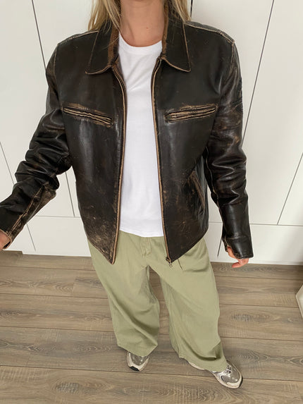 Distressed / Crackled Leather Vintage Jacket