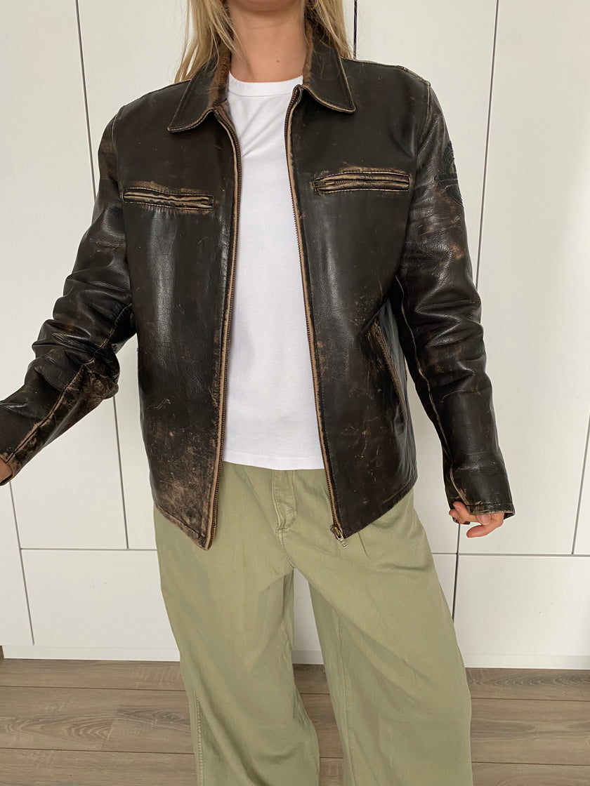 Distressed / Crackled Leather Vintage Jacket