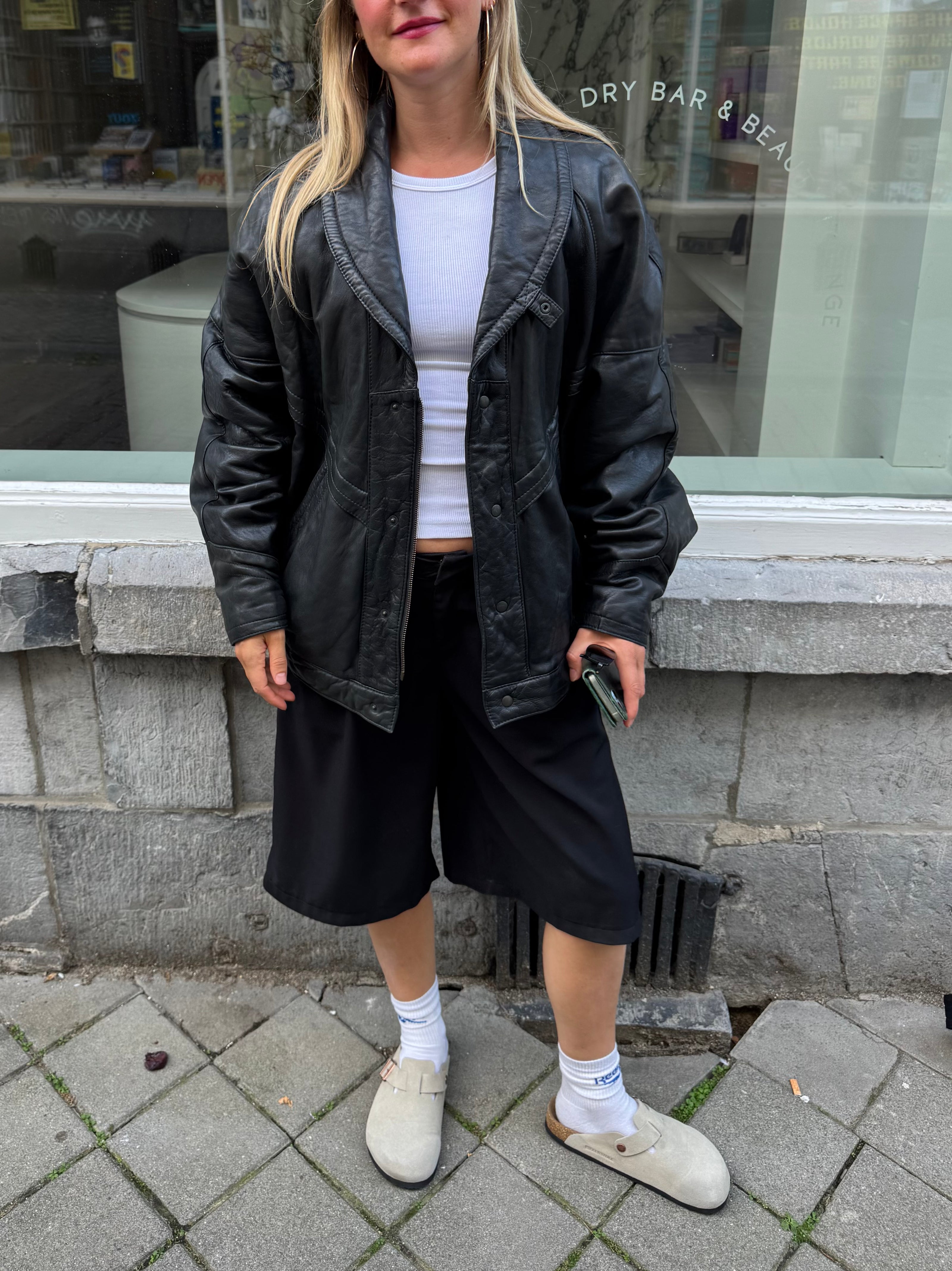 90s Black Leather Vintage Bomber Jacket