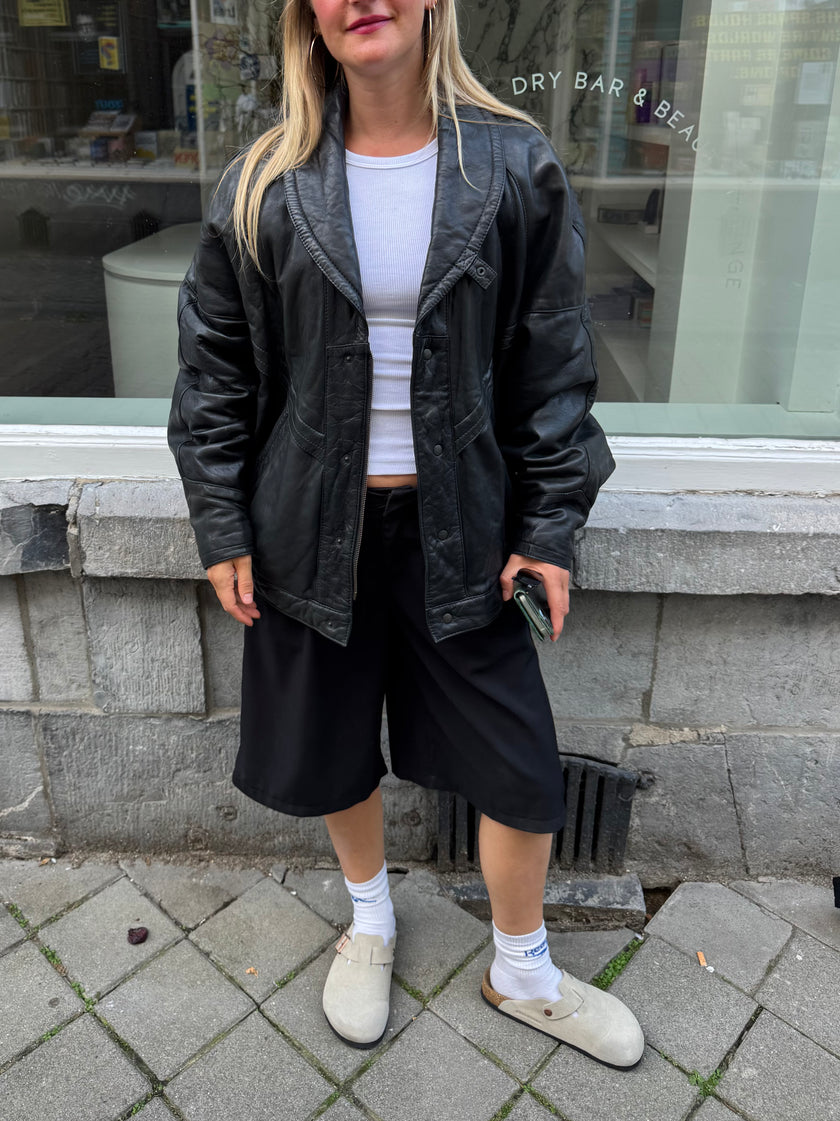 90s Black Leather Vintage Bomber Jacket