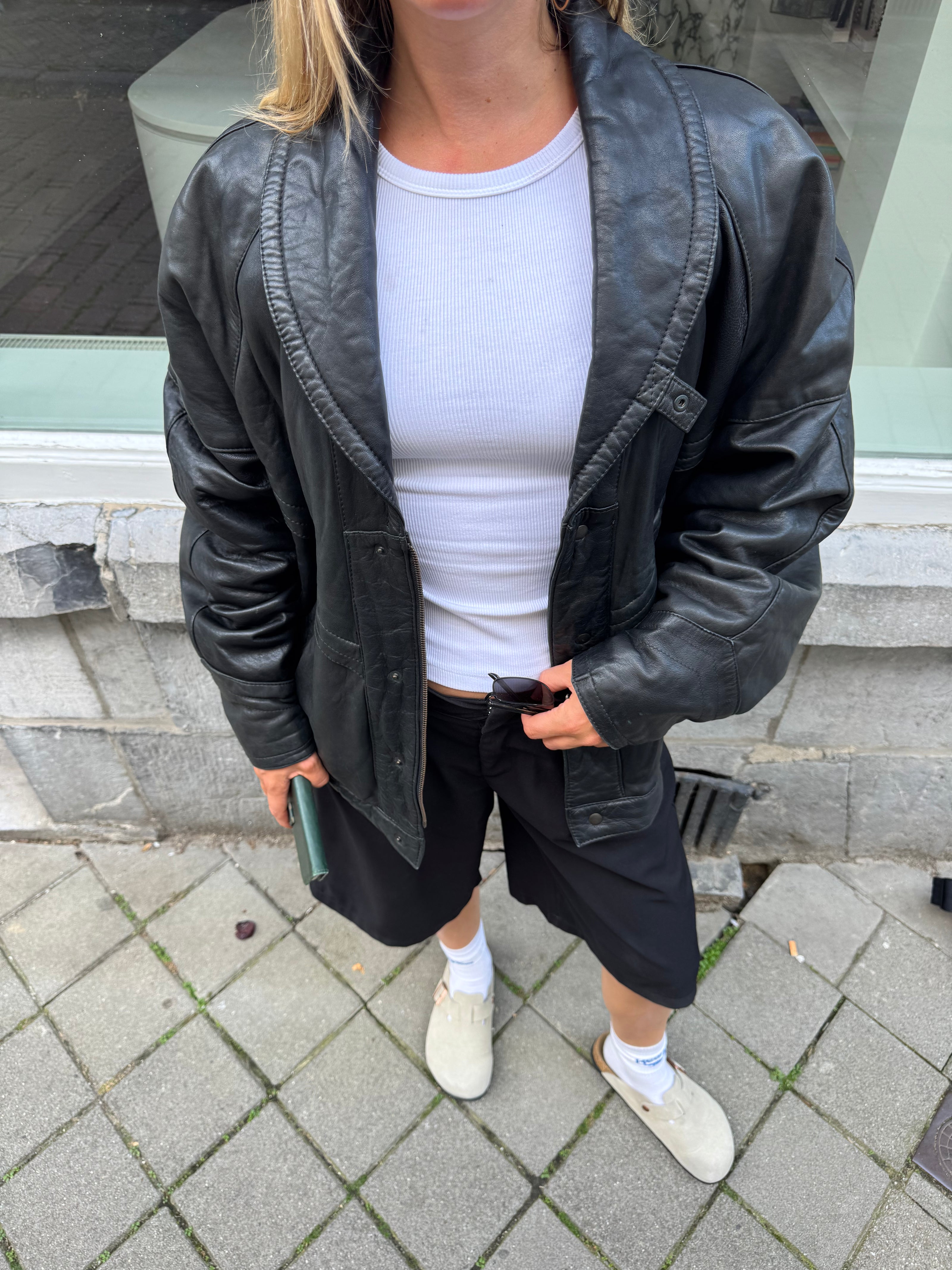 90s Black Leather Vintage Bomber Jacket