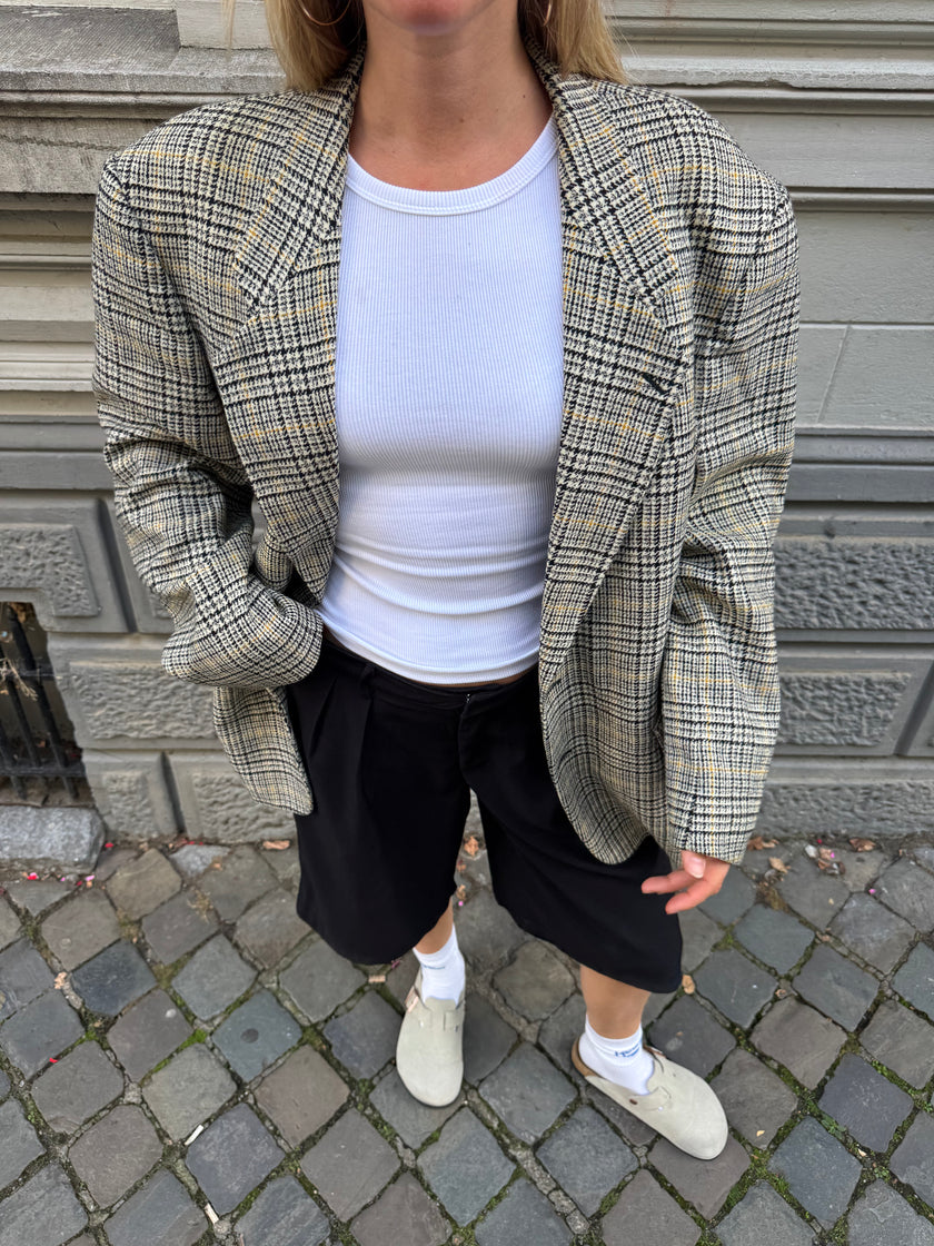 Grey Beige Checked Vintage Blazer